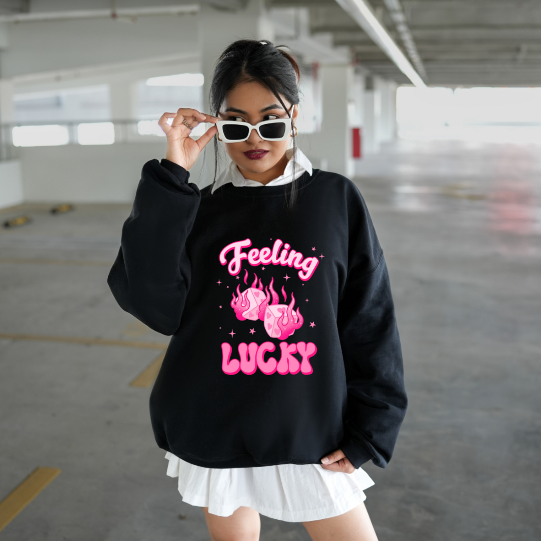 Feeling Lucky Pink Flame Dice Sweatshirt