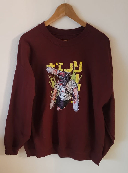 Denji Maroon Sweatshirt - Tiny Illusions and More